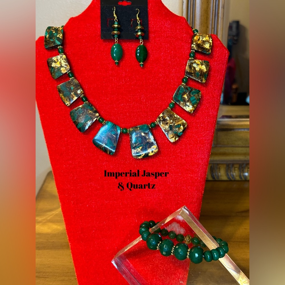2Pc Handcrafted Semi-precious Gemstones Imperial Jasper Necklace set.